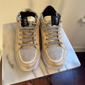 P448 Light Tan and Metallic Sneakers